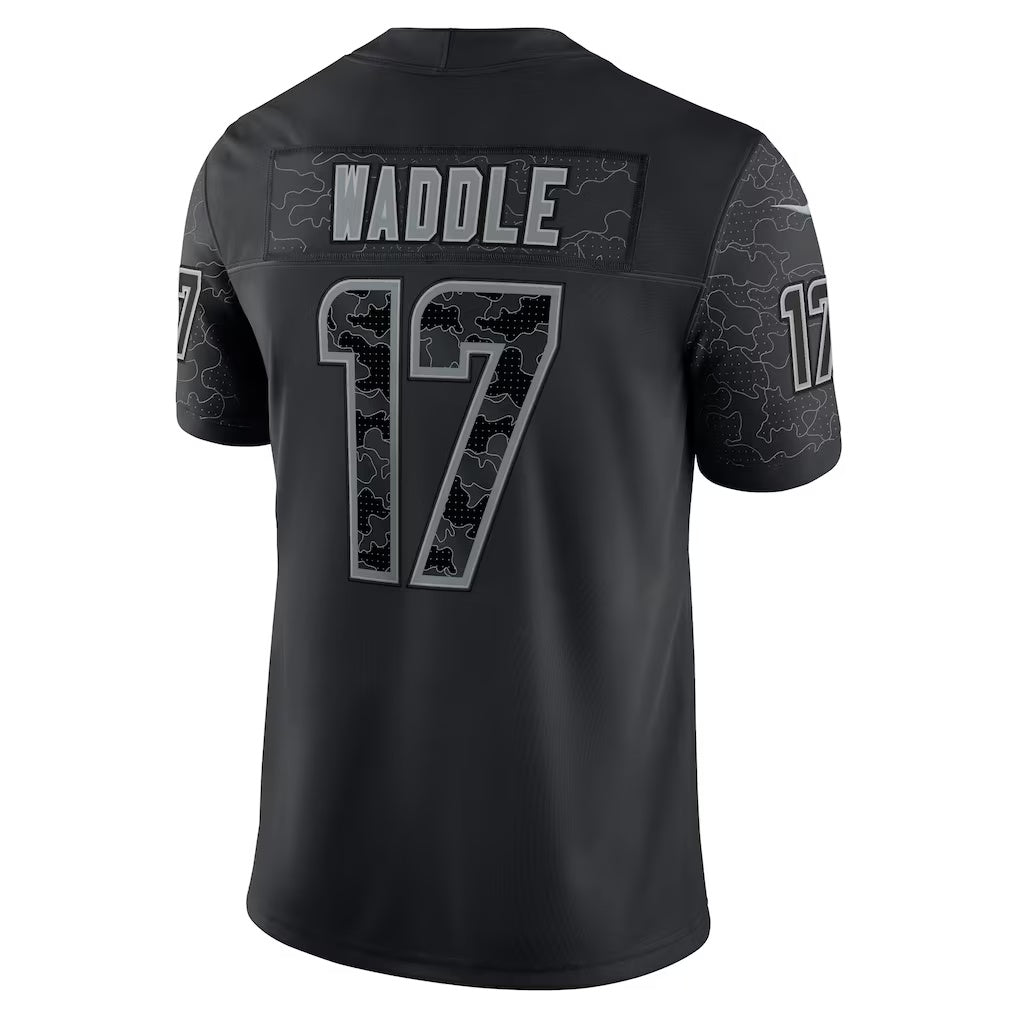 M.Dolphins #17 Jaylen Waddle Black RFLCTV Limited Football Jersey