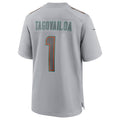 M.Dolphins #1 Tua Tagovailoa Gray Atmosphere Fashion Game Football Jersey