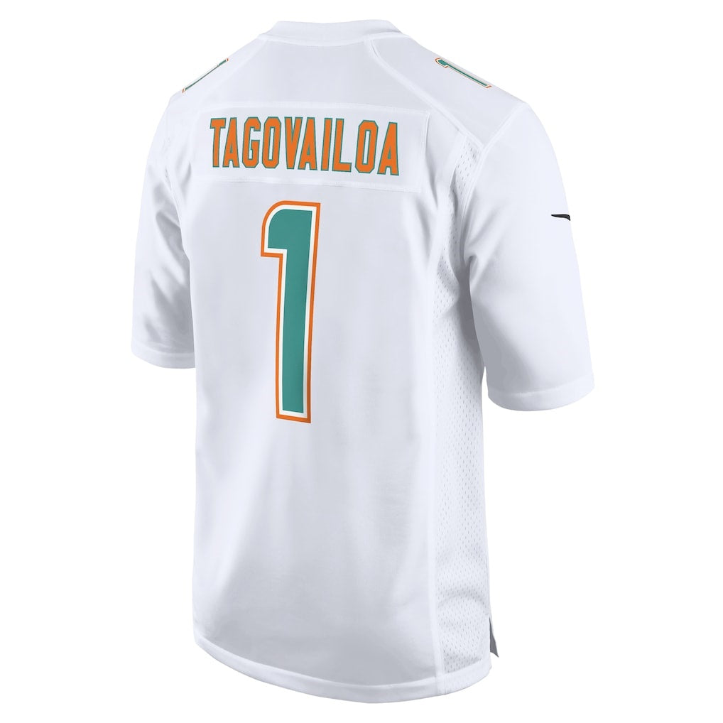 M.Dolphins #1 Tua Tagovailoa White Fashion Game Football Jersey