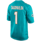 M.Dolphins #1 Tua Tagovailoa Aqua Player Game Football Jersey