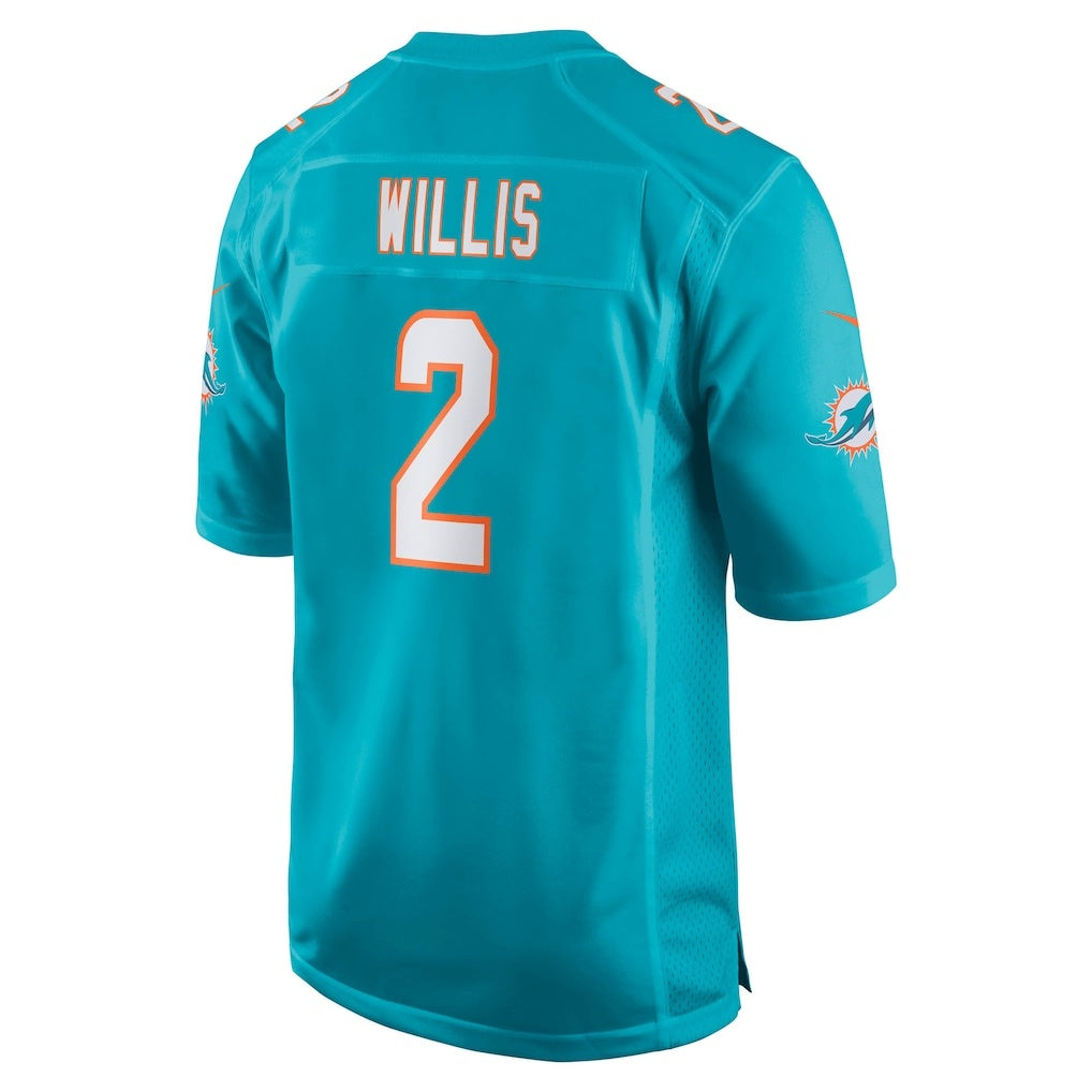 M.Dolphins #2 Malik Willis Aqua Game Football Jersey Marou