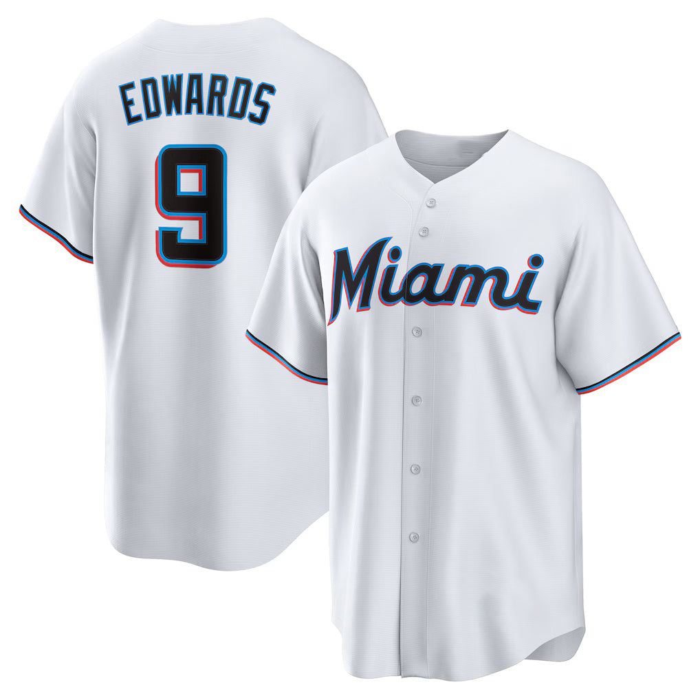 Miami Marlins #9 Xavier Edwards White Home Replica Baseball Jersey