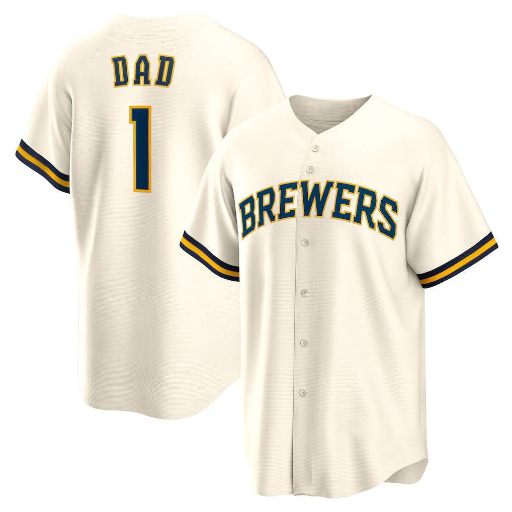Milwaukee Brewers White #1 Dad Home Replica Baseball Jersey