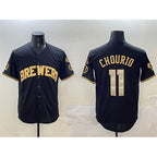 Milwaukee Brewers #11 Jackson Chourio Black Gold With Home Patch Limited Stitched Baseball Jersey