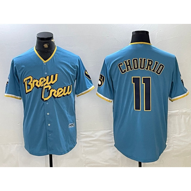 Milwaukee Brewers #11 Jackson Chourio Blue 2022 City Connect Cool Base Stitched Baseball Jersey