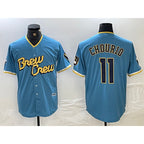 Milwaukee Brewers #11 Jackson Chourio Blue 2022 City Connect Cool Base Stitched Baseball Jersey