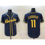 Milwaukee Brewers #11 Jackson Chourio Navy With Home Patch Limited Stitched Baseball Jersey