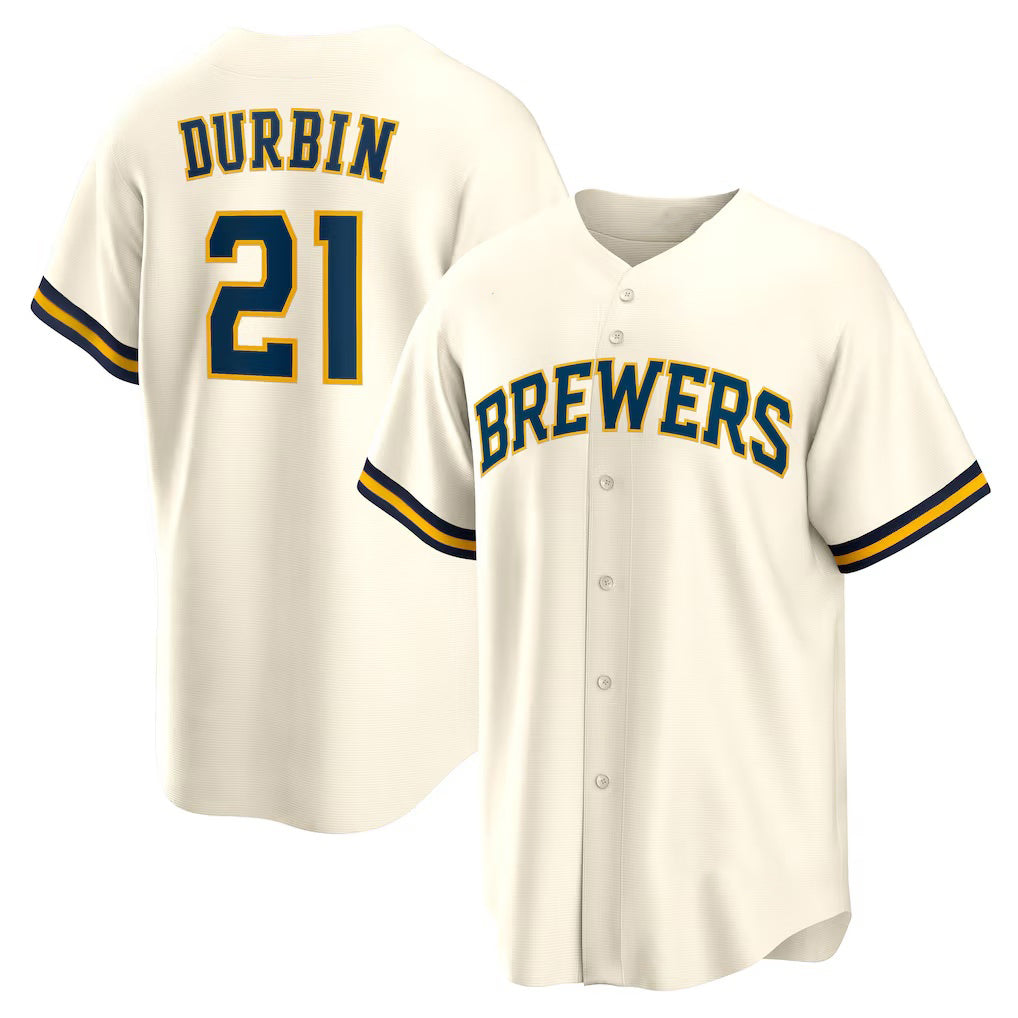 Milwaukee Brewers #21 Caleb Durbin Cream Home Replica Baseball Jersey