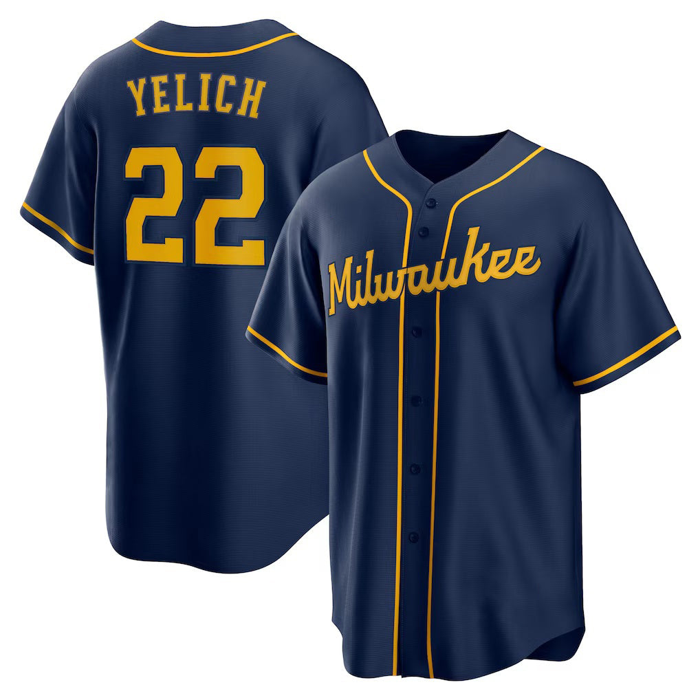 Milwaukee Brewers #22 Christian Yelich Navy Alternate Replica Baseball Jersey