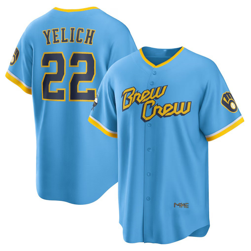 Milwaukee Brewers #22 Christian Yelich Powder Blue City Connect Replica Player Baseball Jersey