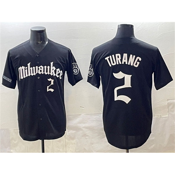 Milwaukee Brewers #2 Brice Turang Black 'Gothic 414 Shadows Edition' Vapor Premier Limited Stitched Baseball Jersey