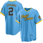 Milwaukee Brewers #2 Brice Turang Blue 2022 City Connect Cool Base Stitched Baseball Jersey