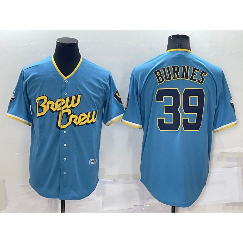 Milwaukee Brewers #39 Corbin Burnes Blue 2022 City Connect Cool Base Stitched Baseball Jersey