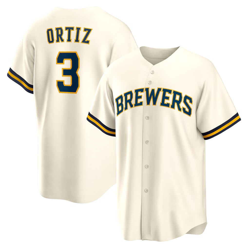 Milwaukee Brewers #3 Joey Ortiz White Home Replica Baseball Jersey
