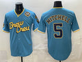 Milwaukee Brewers #5 Garrett Mitchell Powder Blue City Connect With Home & Bob Uecker Patch Limited Stitched Baseball Jersey