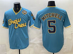 Milwaukee Brewers #5 Garrett Mitchell Powder Blue City Connect With Home & Bob Uecker Patch Limited Stitched Baseball Jersey