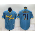Milwaukee Brewers #71 Josh Hader Blue 2022 City Connect Cool Base Stitched Baseball Jersey