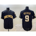 Milwaukee Brewers #9 Bob Uecker Black Gold With Home Patch Limited Stitched Baseball Jersey