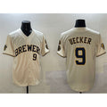 Milwaukee Brewers #9 Bob Uecker Cream With Home Patch Limited Stitched Baseball Jersey