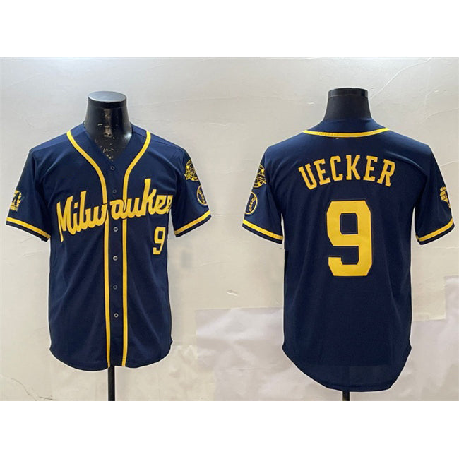 Milwaukee Brewers #9 Bob Uecker Navy With Home Patch Limited Stitched Baseball Jersey