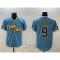 Milwaukee Brewers #9 Bob Uecker Powder Blue City Connect With Patch Cool Base Stitched Baseball Jersey