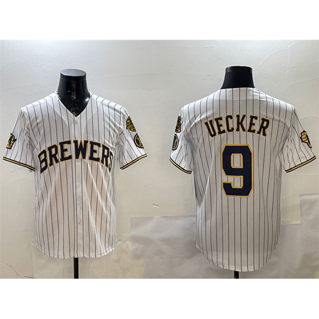 Milwaukee Brewers #9 Bob Uecker White With Home Patch Limited Stitched Baseball Jersey