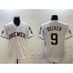 Milwaukee Brewers #9 Bob Uecker White With Home Patch Limited Stitched Baseball Jersey