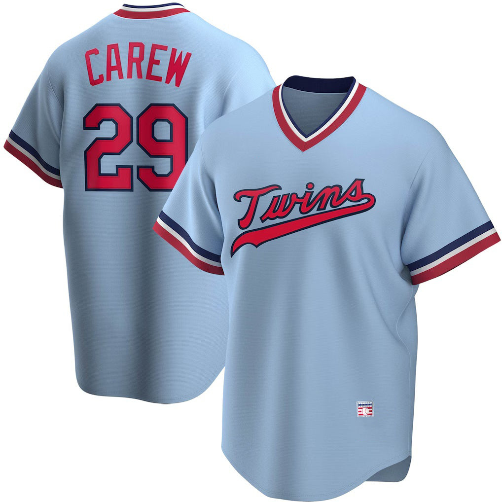 Minnesota Twins #29 Rod Carew Light Blue Road Cooperstown Collection Player Baseball Jersey