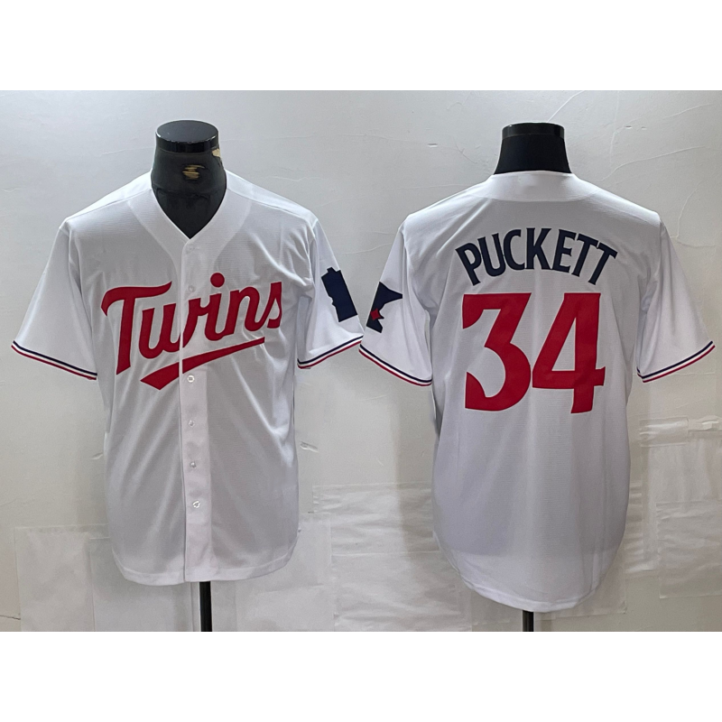 Minnesota Twins #34 Kirby Puckett White Red Stitched Cool Baseball Jersey
