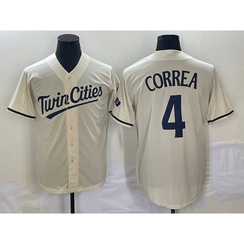 Minnesota Twins #4 Carlos Correa Cream 2022 City Connect Cool Base Stitched Baseball Jersey