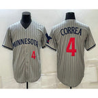 Minnesota Twins #4 Carlos Correa Number 2023 Grey Home Team Cool Base Stitched Baseball Jersey