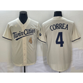 Minnesota Twins #4 Carlos Correa Number Cream 2022 City Connect Cool Base Stitched Baseball Jersey