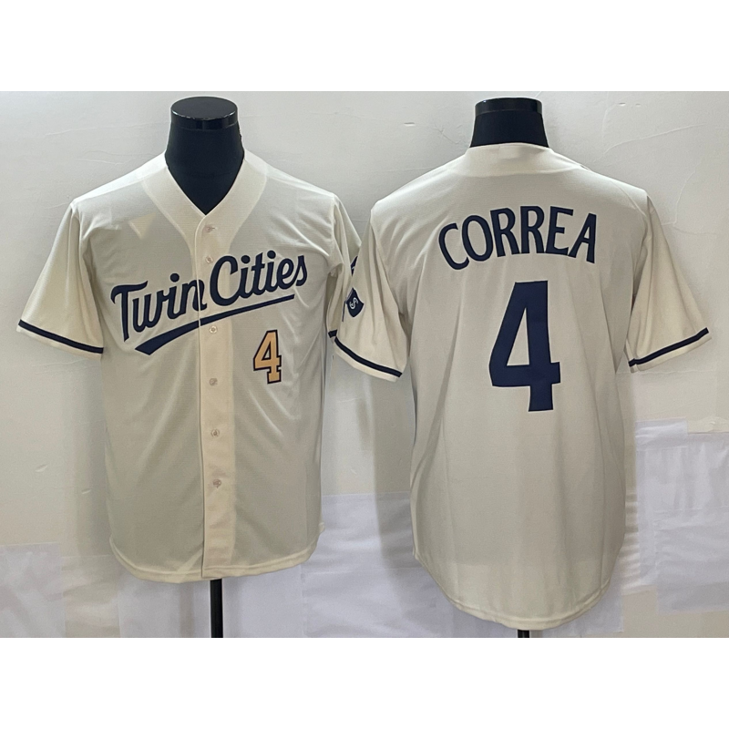 Minnesota Twins #4 Carlos Correa Number Cream 2022 City Connect Cool Base Stitched Baseball Jersey