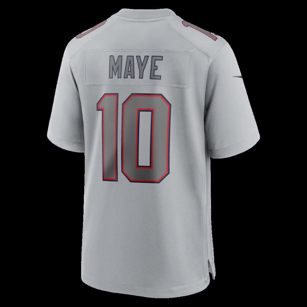 NE.Patriots #10 Drake Maye Gray Atmosphere Fashion Game Football Jersey