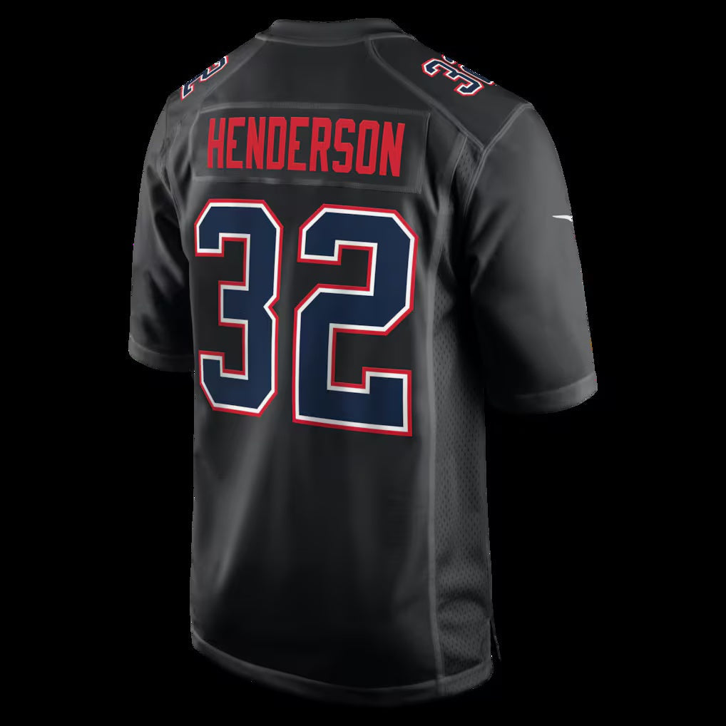 NE.Patriots #32 TreVeyon Henderson Black Fashion Game Football Jersey