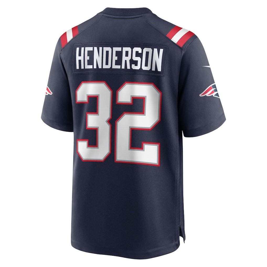 NE.Patriots #32 TreVeyon Henderson Navy 2025 Draft Game Football Jersey