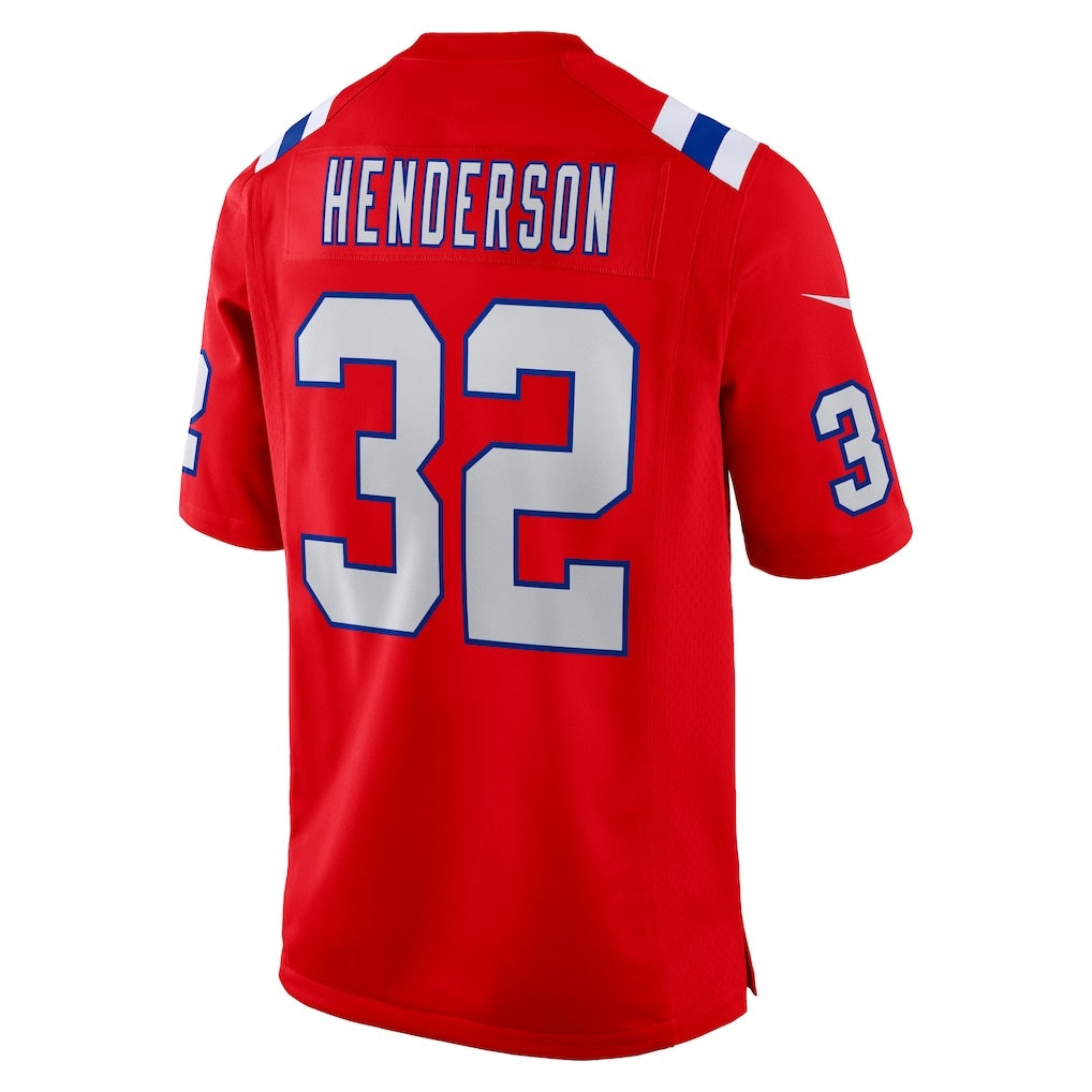 NE.Patriots #32 TreVeyon Henderson Red Alternate Game Player Football Jersey MAROU