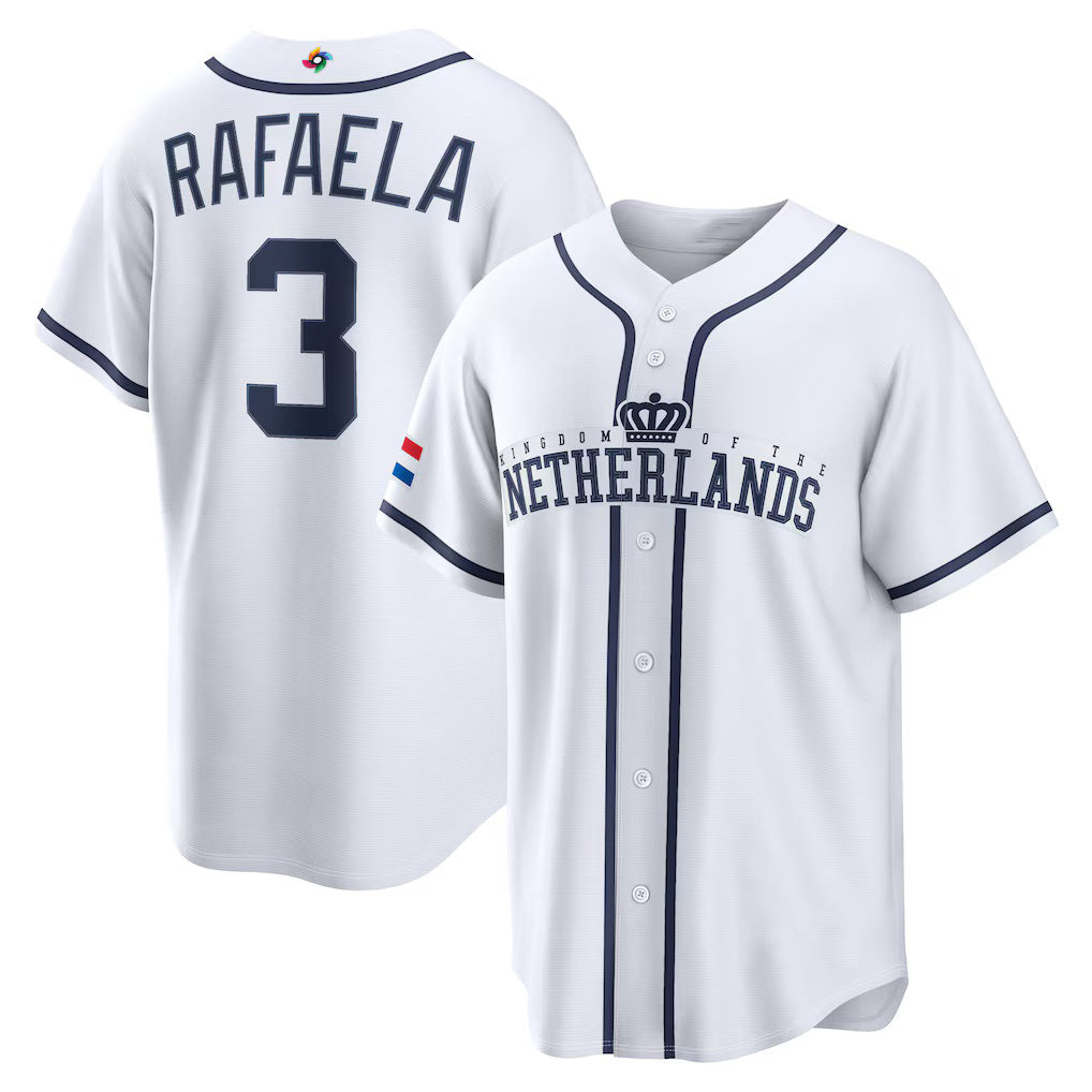 Netherlands Baseball #3 Ceddanne Rafaela 2026 World Baseball Classic Home Stadium Baseball Jersey - White