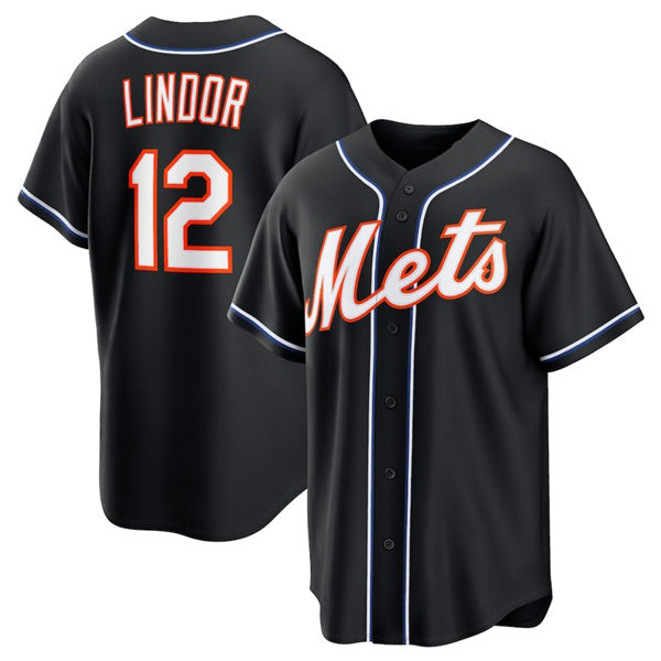New York Mets #12 Francisco Lindor 2026 Black Out Stitched Baseball Jersey