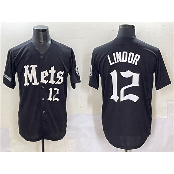 New York Mets #12 Francisco Lindor Black 'Gotham Gothic Edition' Vapor Premier Limited Stitched Baseball jersey