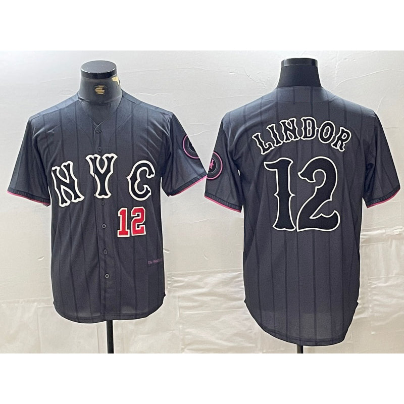 New York Mets #12 Francisco Lindor Number Grey 2024 City Connect Cool Base Stitched Baseball jersey
