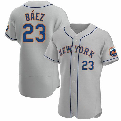 New York Mets #23 Javier Baez Gray Anthentic Baseball Jersey