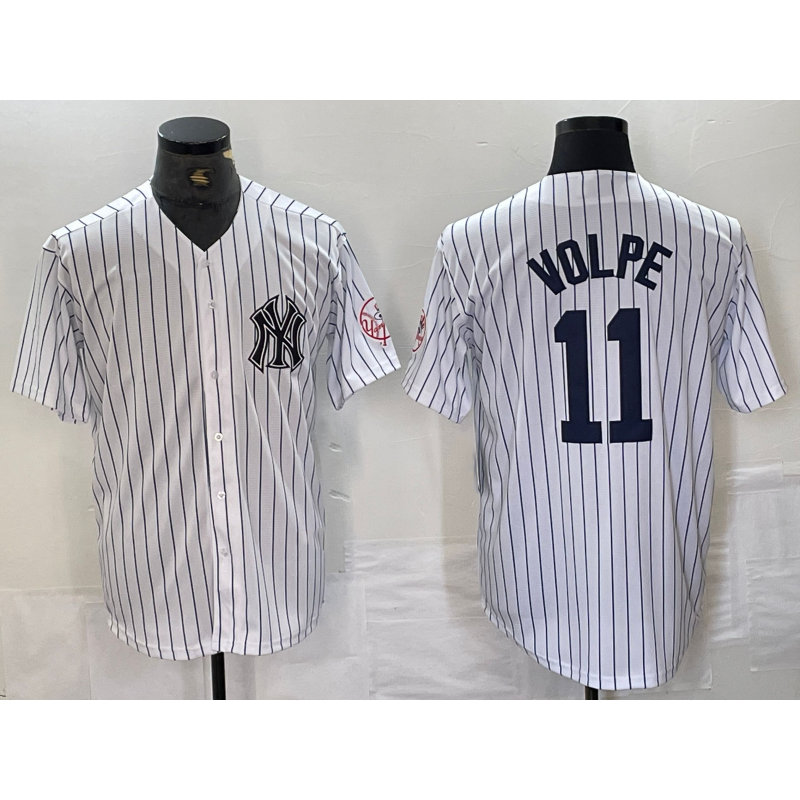 New York Yankees #11 Anthony Volpe Name White With Patch 2024 Cool Base Stitched Baseball Jerseys