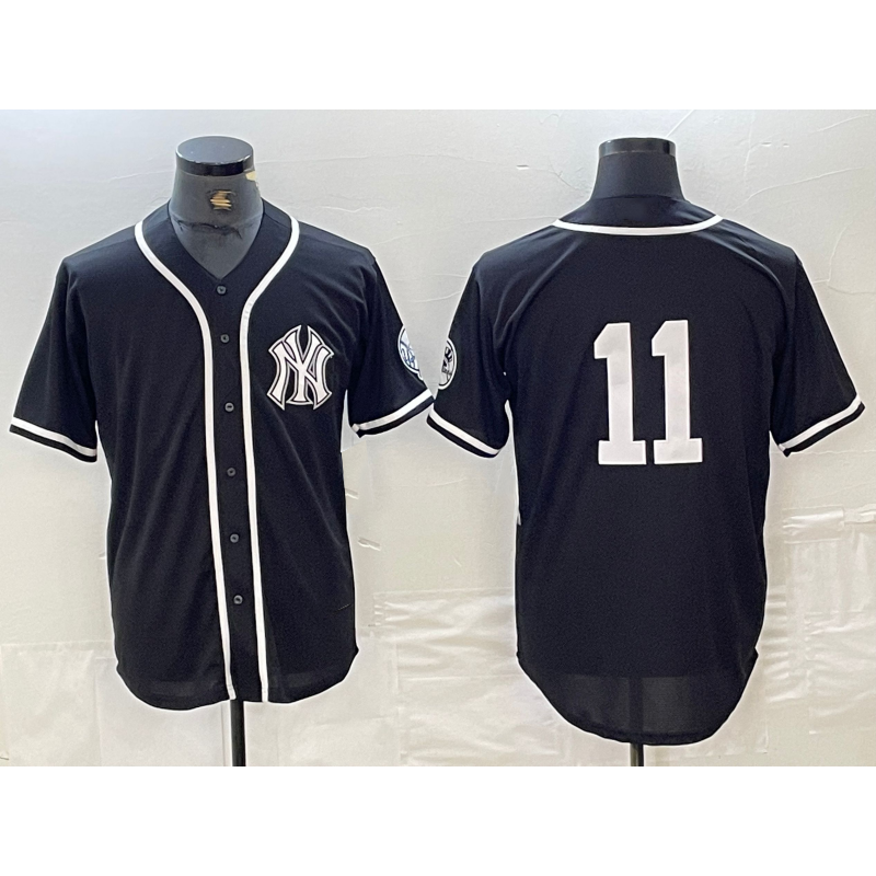 New York Yankees #11 Anthony Volpe No Name Black White Cool Base Stitched Baseball Jersey