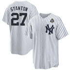 New York Yankees #27 Giancarlo Stanton White 2024 World Series With Name Cool Base Stitched Baseball Jersey
