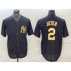 New York Yankees #2 Derek Jeter Black White Cool Base Stitched Baseball Jersey