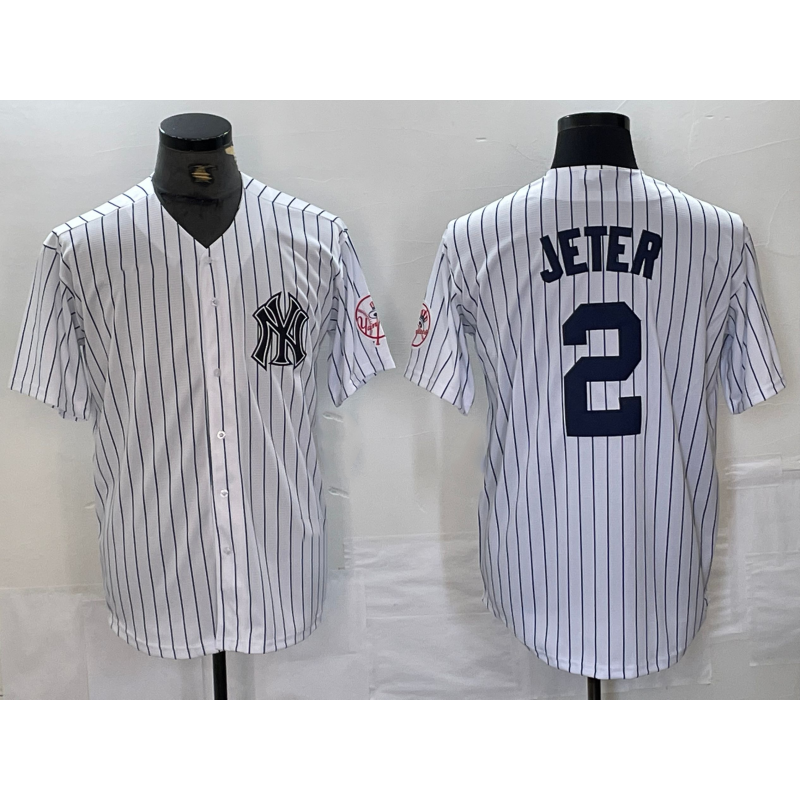New York Yankees #2 Derek Jeter Name White With Patch 2024 Cool Base Stitched Baseball Jersey