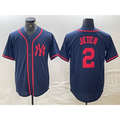New York Yankees #2 Derek Jeter Navy Red Fashion Cool Baseball Jersey