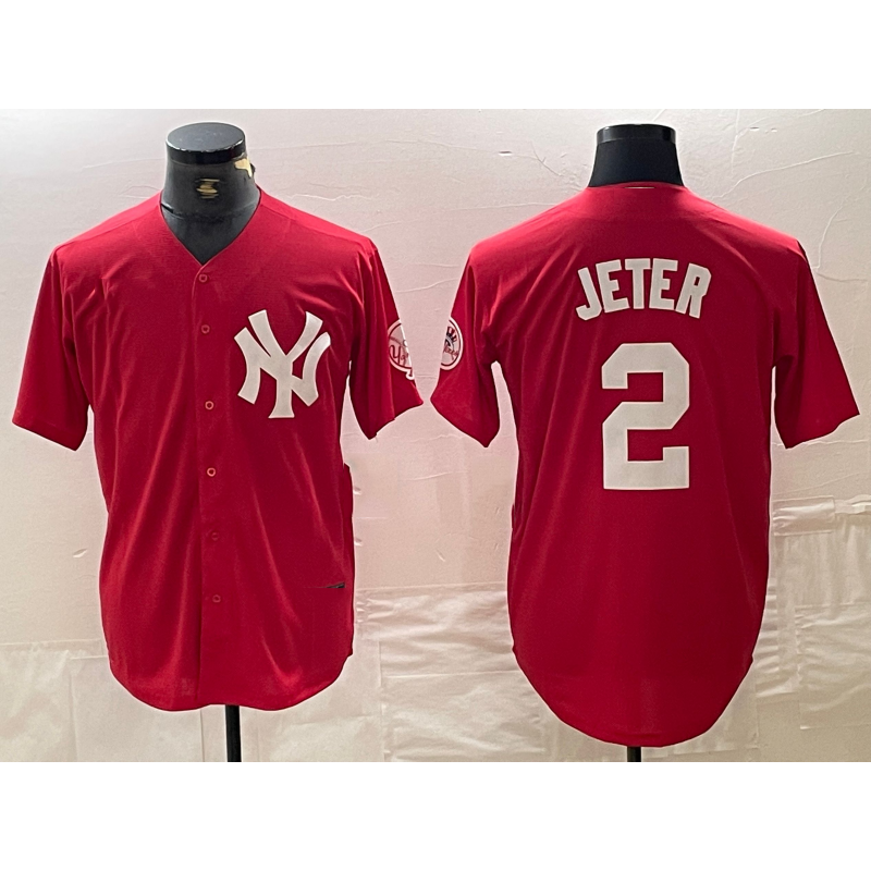 New York Yankees #2 Derek Jeter Red Fashion Cool Baseball Jersey