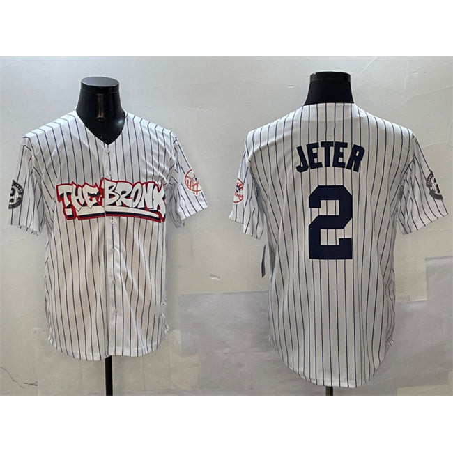 New York Yankees #2 Derek Jeter White Bronx Graffiti Vapor Limited Stitched Baseball Jersey